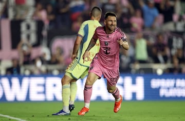 Lionel Messi celebrates during a starring performance against the New York Red Bulls.